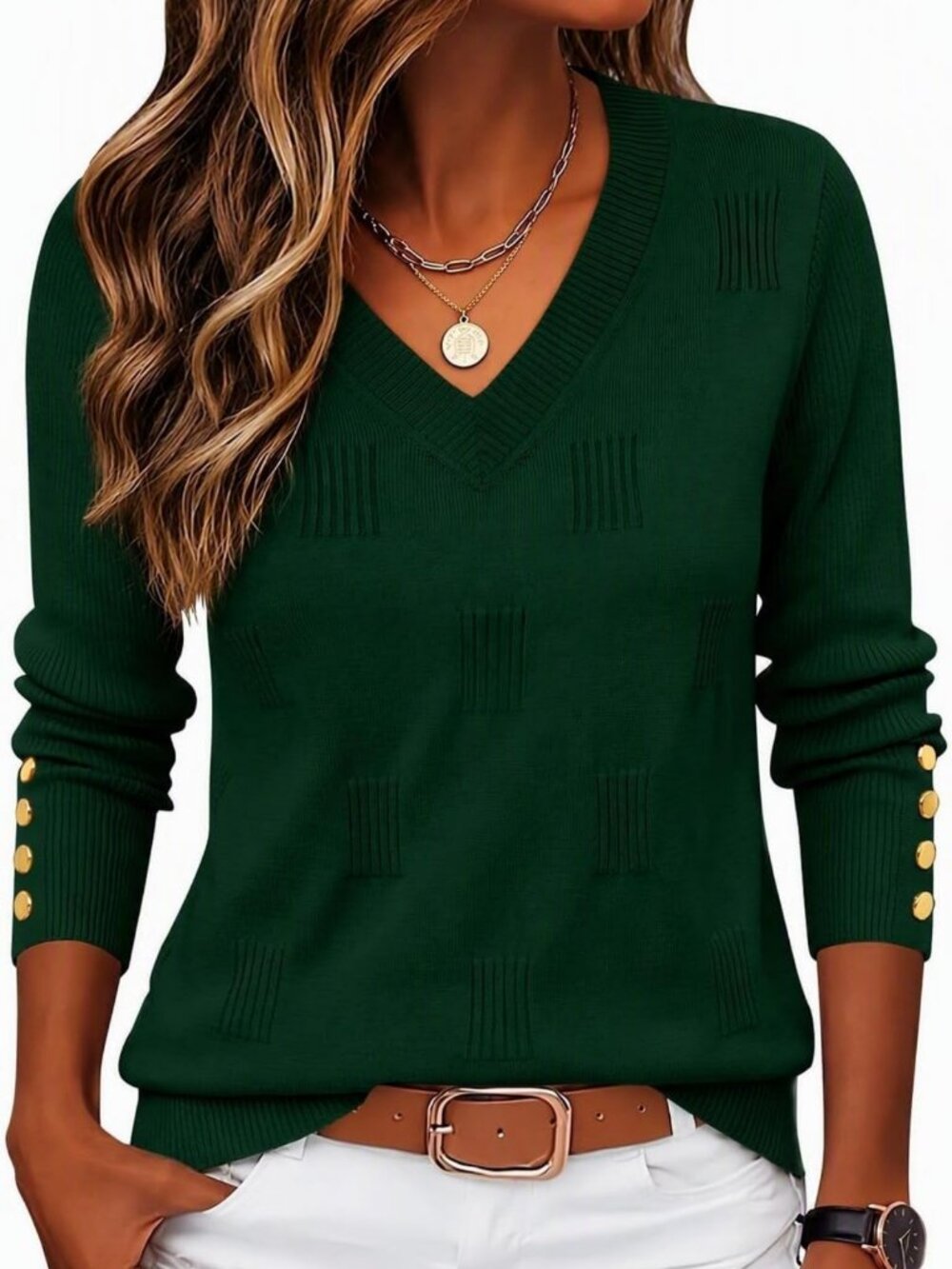 Lightweight Long Sleeve V-Neck Sweater with Buttons for Women - Cozy Fall